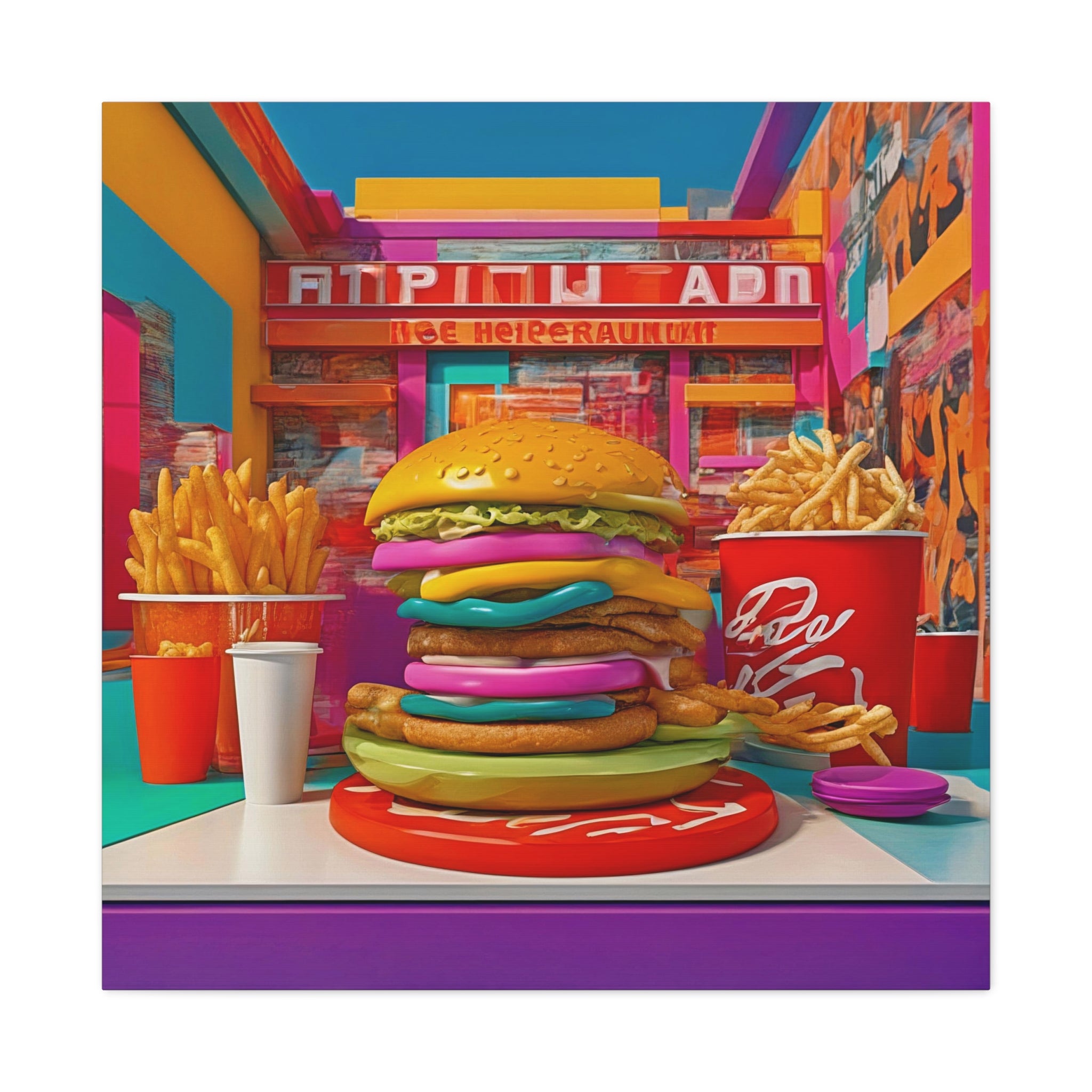 Wall Art FAST FOOD Canvas Print Painting Giclee 32x32 GW Love Minimalist Pop Art Beauty Design House Decor Home Office Gift Ready to Hang