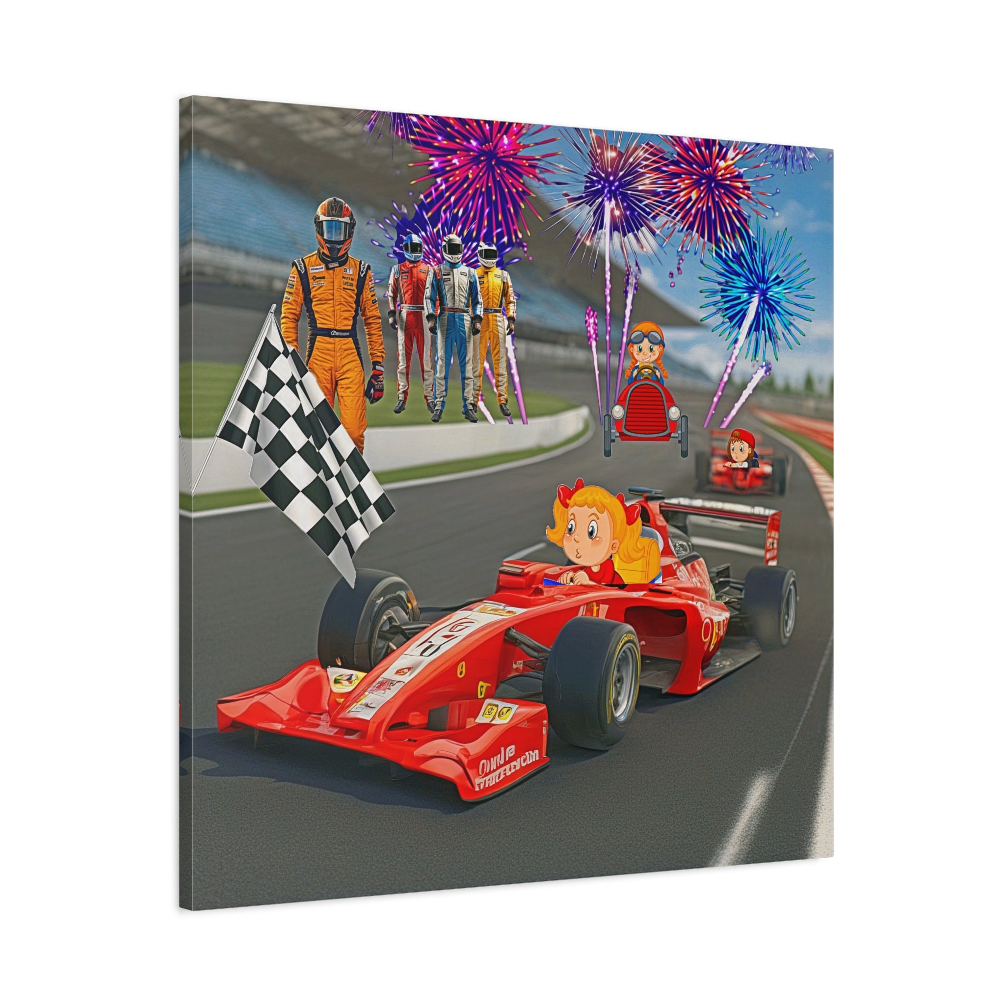 Wall Art LOVE RED CAR Canvas Sports F1 Formula 1 Print Painting Original Giclee 32X32 GW Love Red Fun Heart Collection Decor House Office Ready Hang