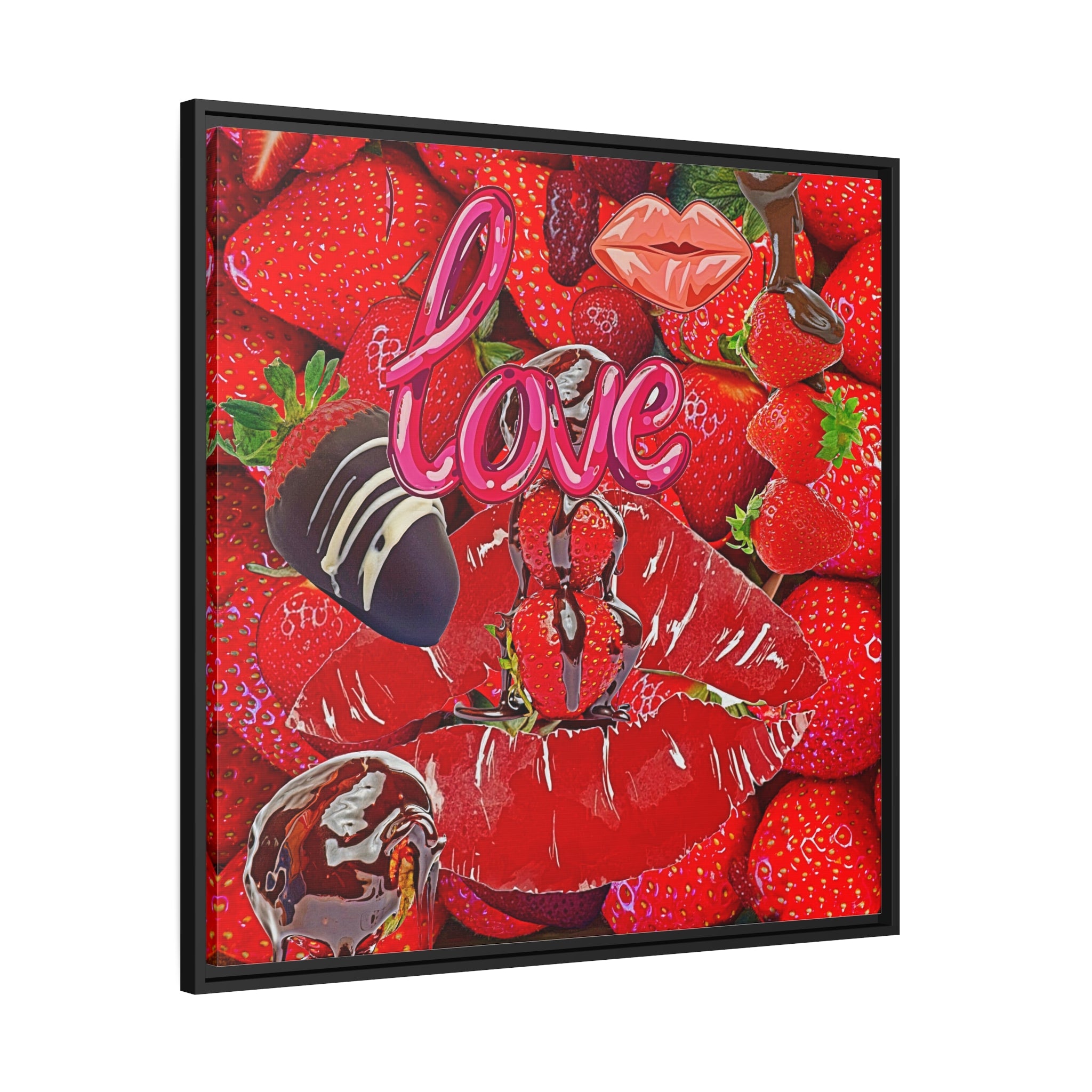 Wall Art LOVE STRAWBERRIES CHOCOLATE Food Dessert Canvas Print Painting 32X32 + Frame Original Giclee Love Beauty Fun Design House Gift Ready Hang