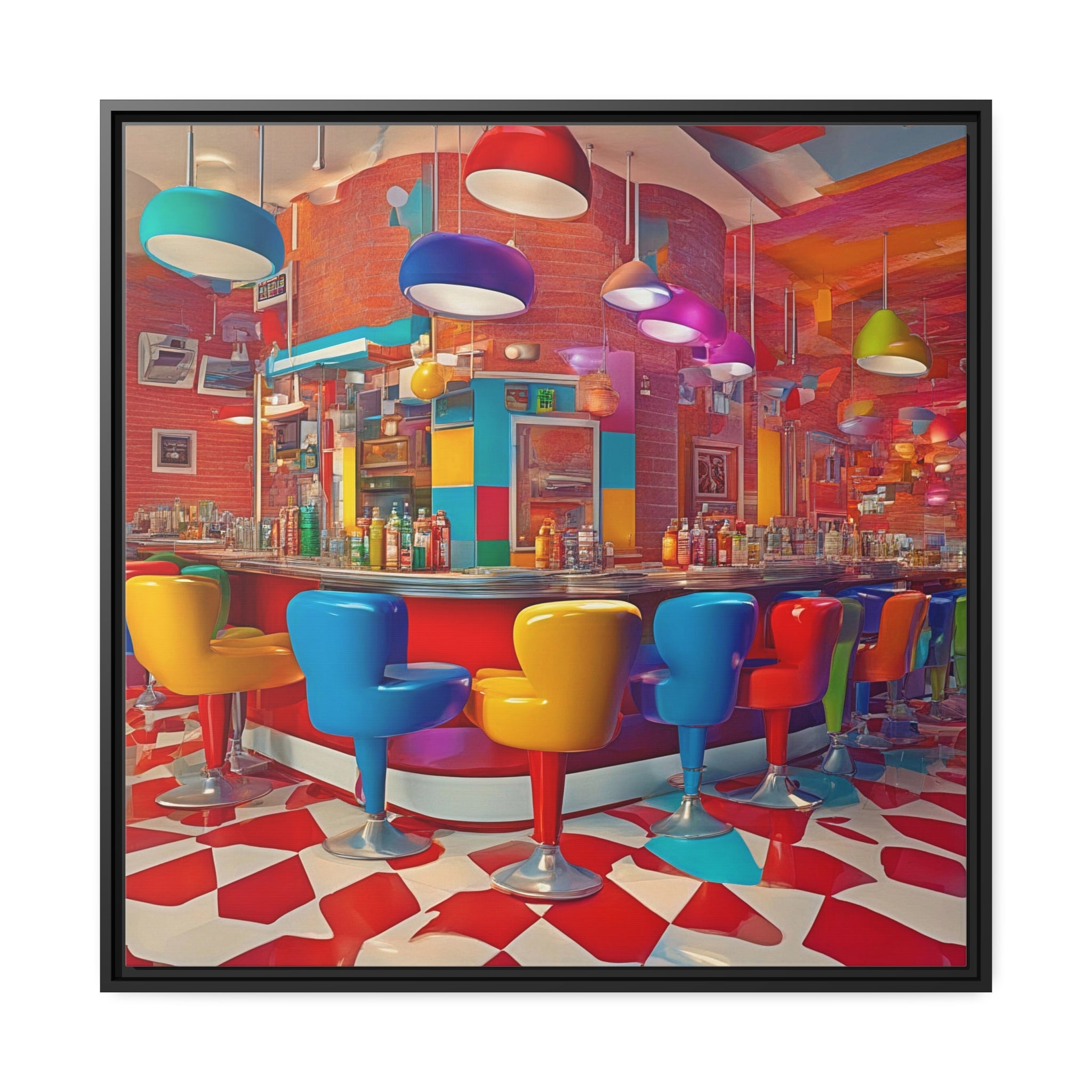 Wall Art DINER Canvas Print Painting Giclee 32x32 + Frame Love Pop Art Beauty Fun Design House Home Office Decor Gift Ready to Hang