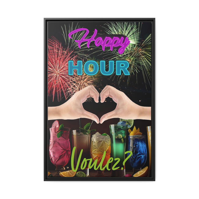 Wall Art HAPPY HOUR Canvas Print Art Deco Painting Giclee 24x36 + Frame Love  Beauty Fun Design Ready Hang
