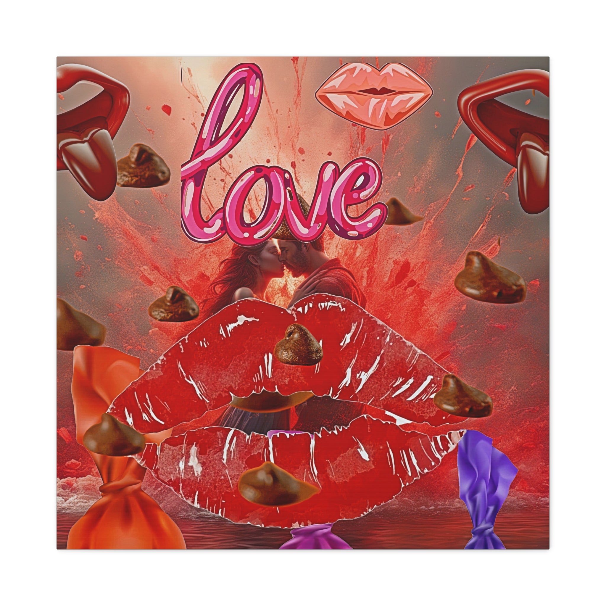 Wall Art LOVE KISSES CHOCOLATE Canvas Print Painting Original Giclee 32X32 GW Love Nice Beauty Fun Design Fit Hot House Home Office Gift Ready Hang
