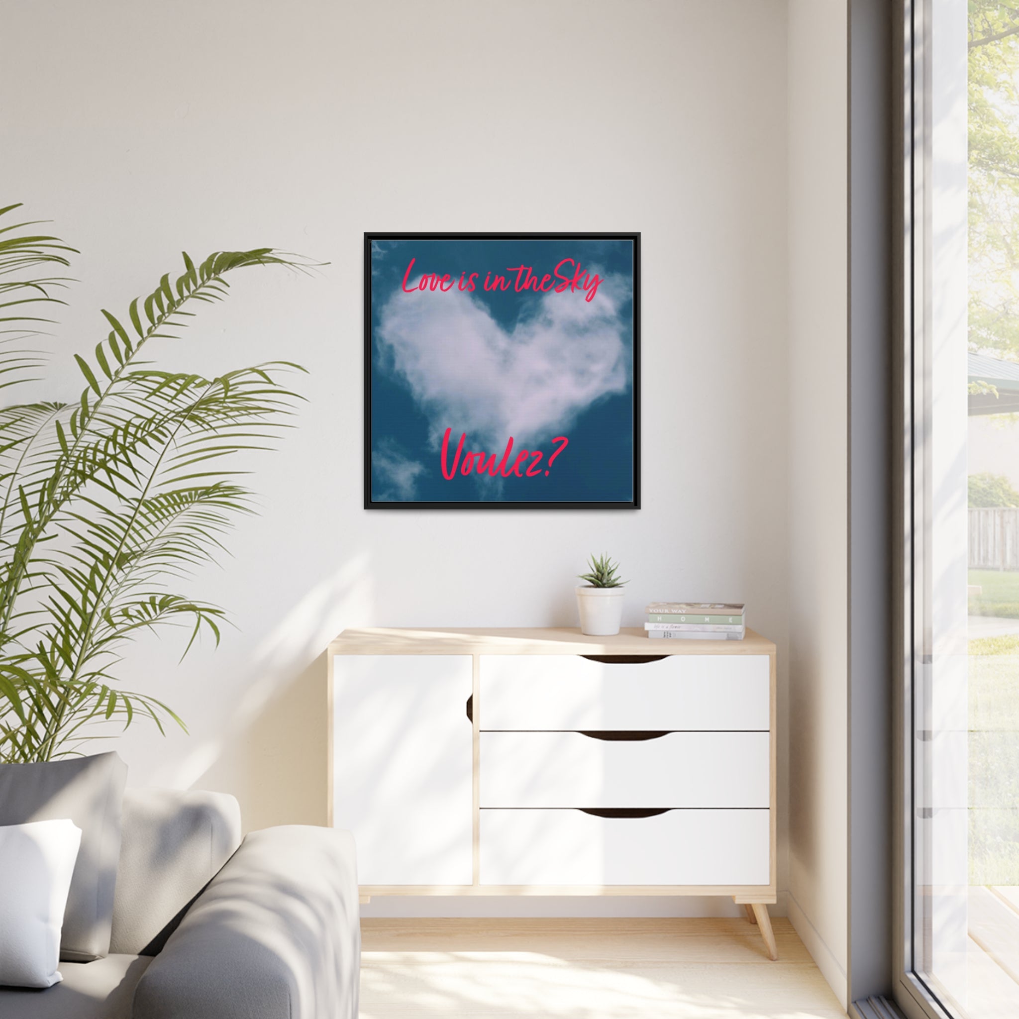 Wall Art LOVE IS in the SKY Canvas Print Art Deco Painting Giclee 32x32 + Frame Love Beauty Fun Design House Office Gift Ready Hang