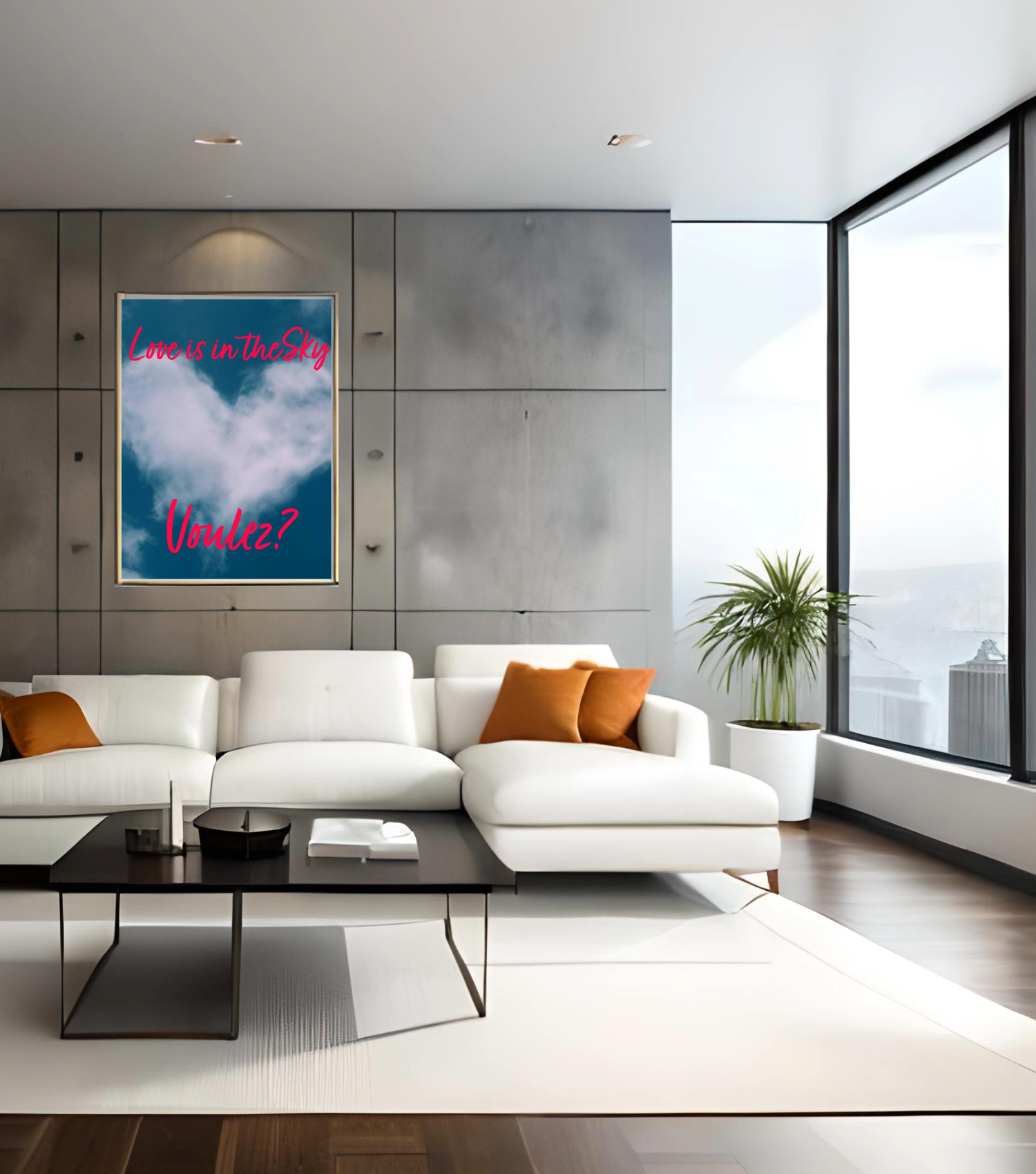 Wall Art LOVE IS in the SKY Canvas Print Art Deco Painting Giclee 30x40 + Frame Love Minimalist Beauty Fun Design House Home Office Gift Ready Hang Bar