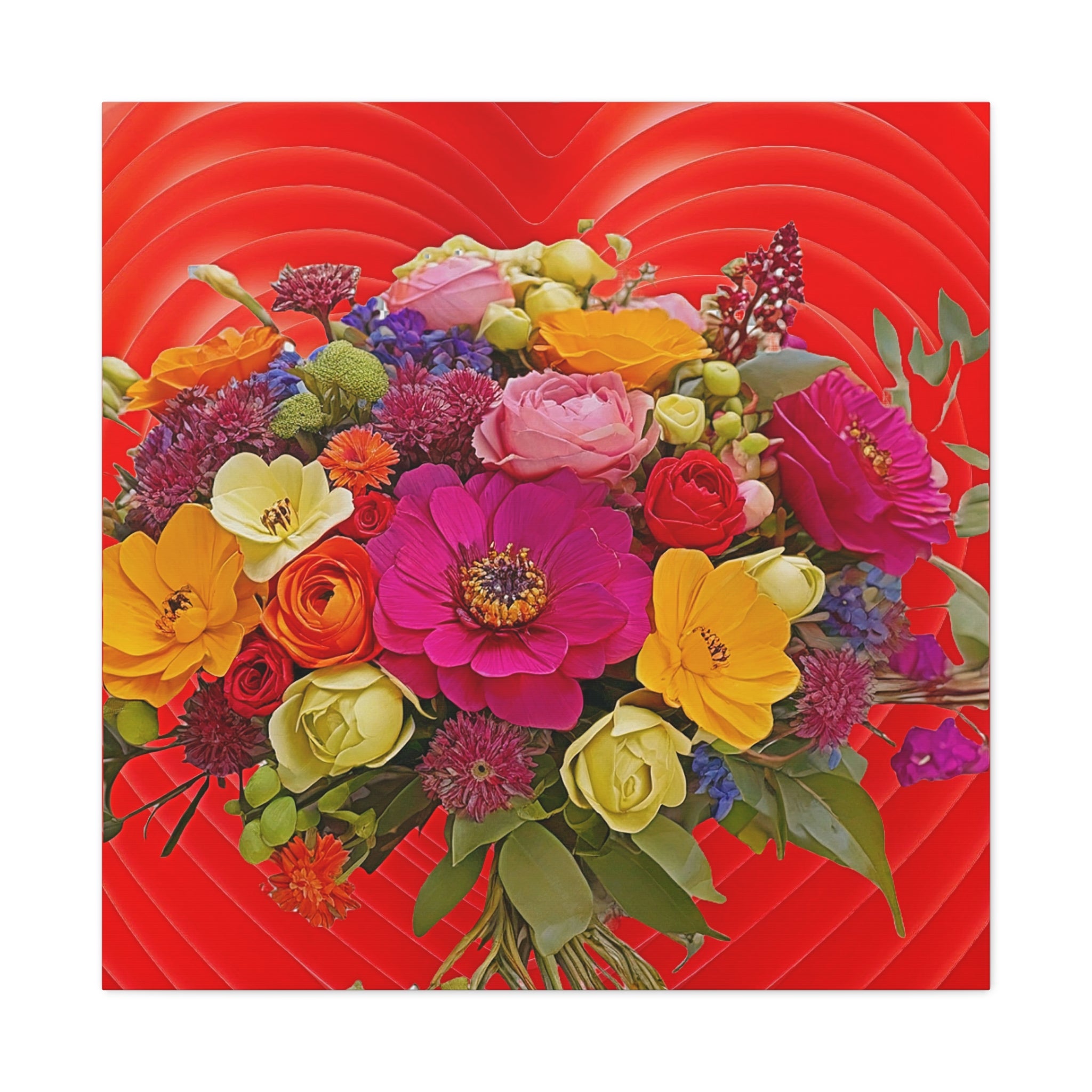 Wall Art LOVE FLOWERS Canvas Print Painting Original Giclee 32X32 GW Love Nice Beauty Fun Design Fit Hot House Home Office Gift Ready Hang Living