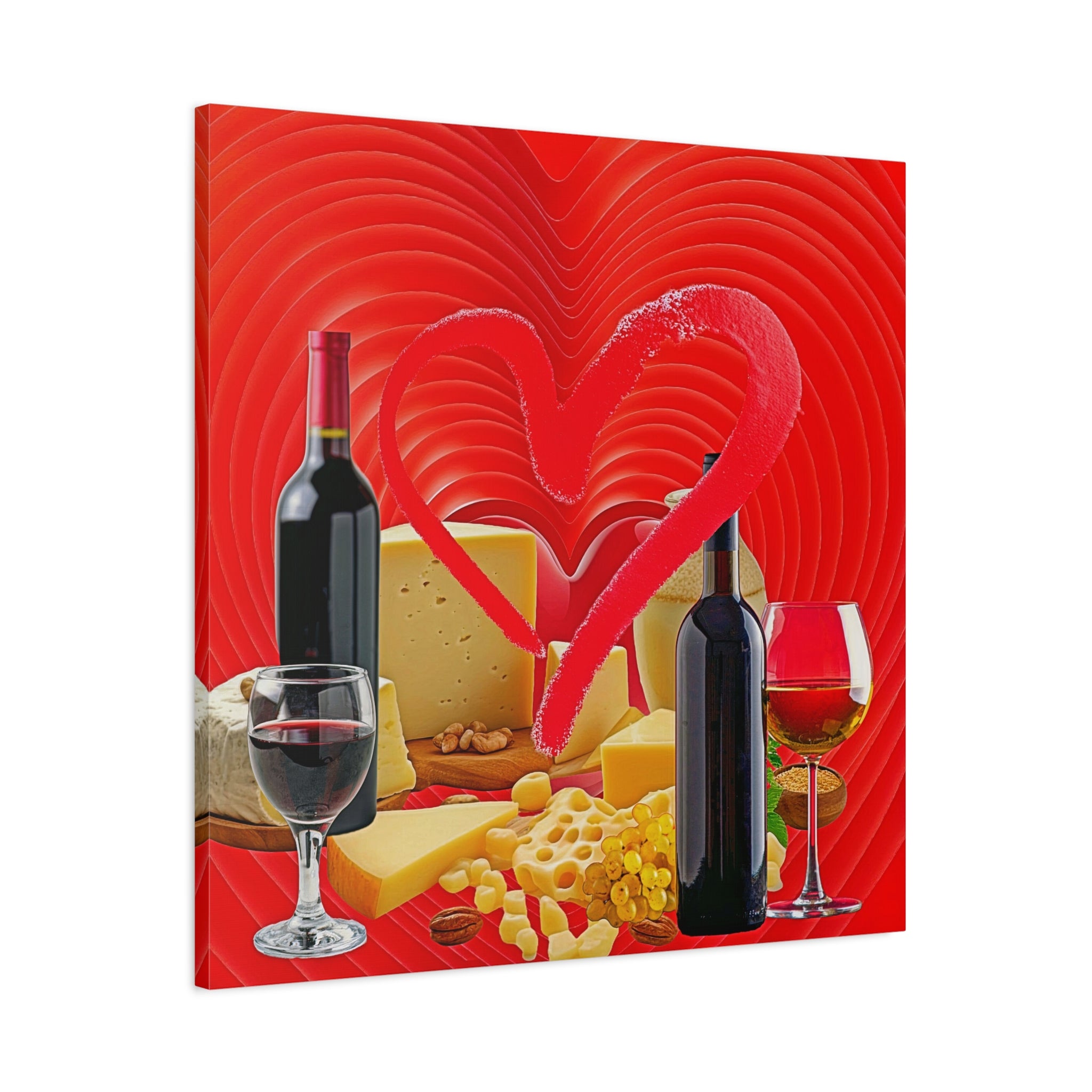 Wall Art LOVE WINE & CHEESE Canvas Print Painting Original Giclee 32X32 GW Nice Beauty Fun Design Fit Red Hot House Gift Ready to Hang