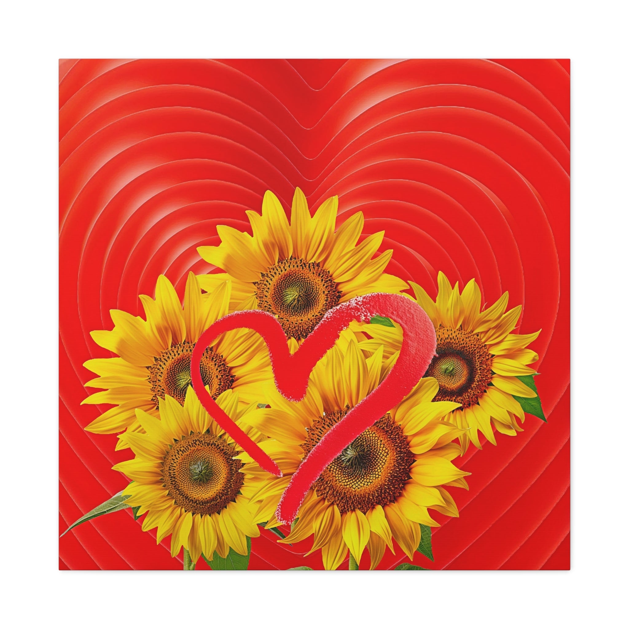 Wall Art LOVE SUNFLOWER Canvas Print Painting Original Giclee 32X32 GW Nice Beauty Fun Design Fit Hot House Home Living Office Gift Ready to Hang