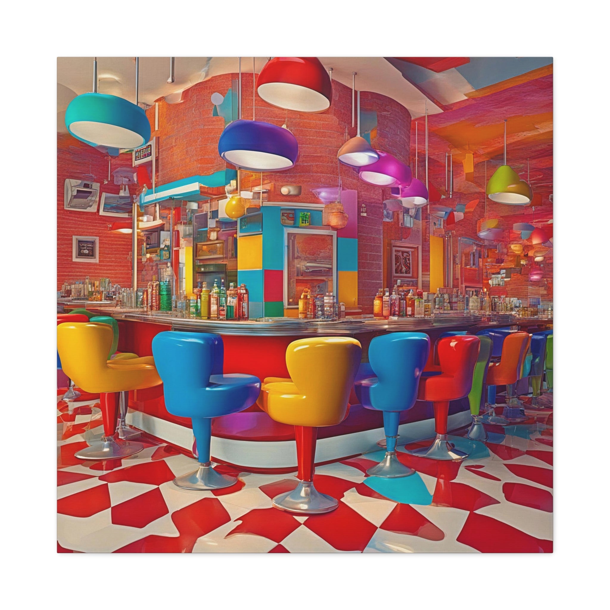 Wall Art DINER Canvas Print Painting Giclee 32x32 Gallery Wrap Love Pop Art Beauty Fun Design House Home Office Decor Gift Ready to Hang