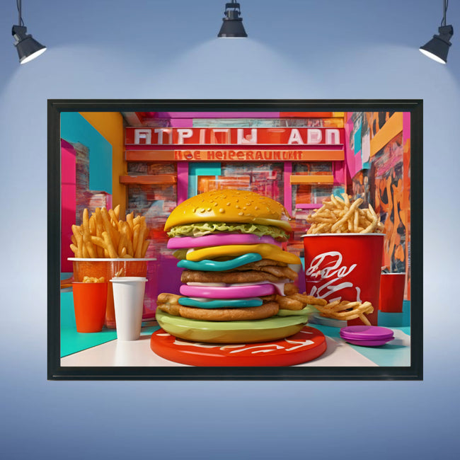 Wall Art FAST FOOD Canvas Print Painting Giclee 40X30 + Frame Love Pop Art Beauty Design House Home Office Decor Gift Ready to Hang