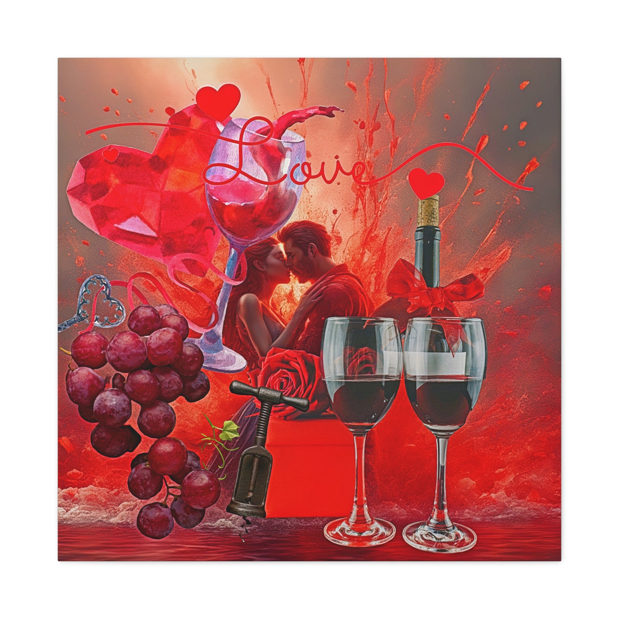 Wall Art RED WINE Canvas Print Painting Original Giclee 32X32 GW Love Nice Beauty Fun Design Fit Hot House Home Office Gift Ready Hang Living