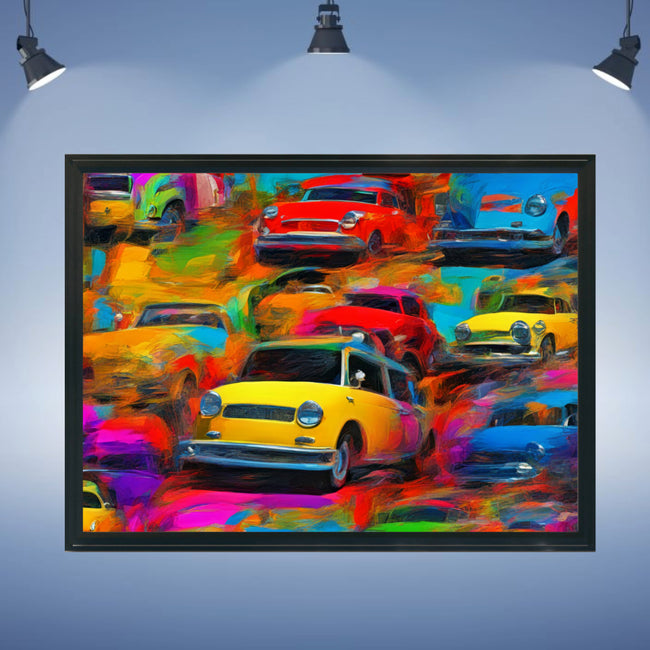 Wall Art LOTS OF CARS Canvas Print Painting Giclee 40x30 + Frame Love Pop Art Fun Beauty Design House  Home Office Decor Gift Ready Hang