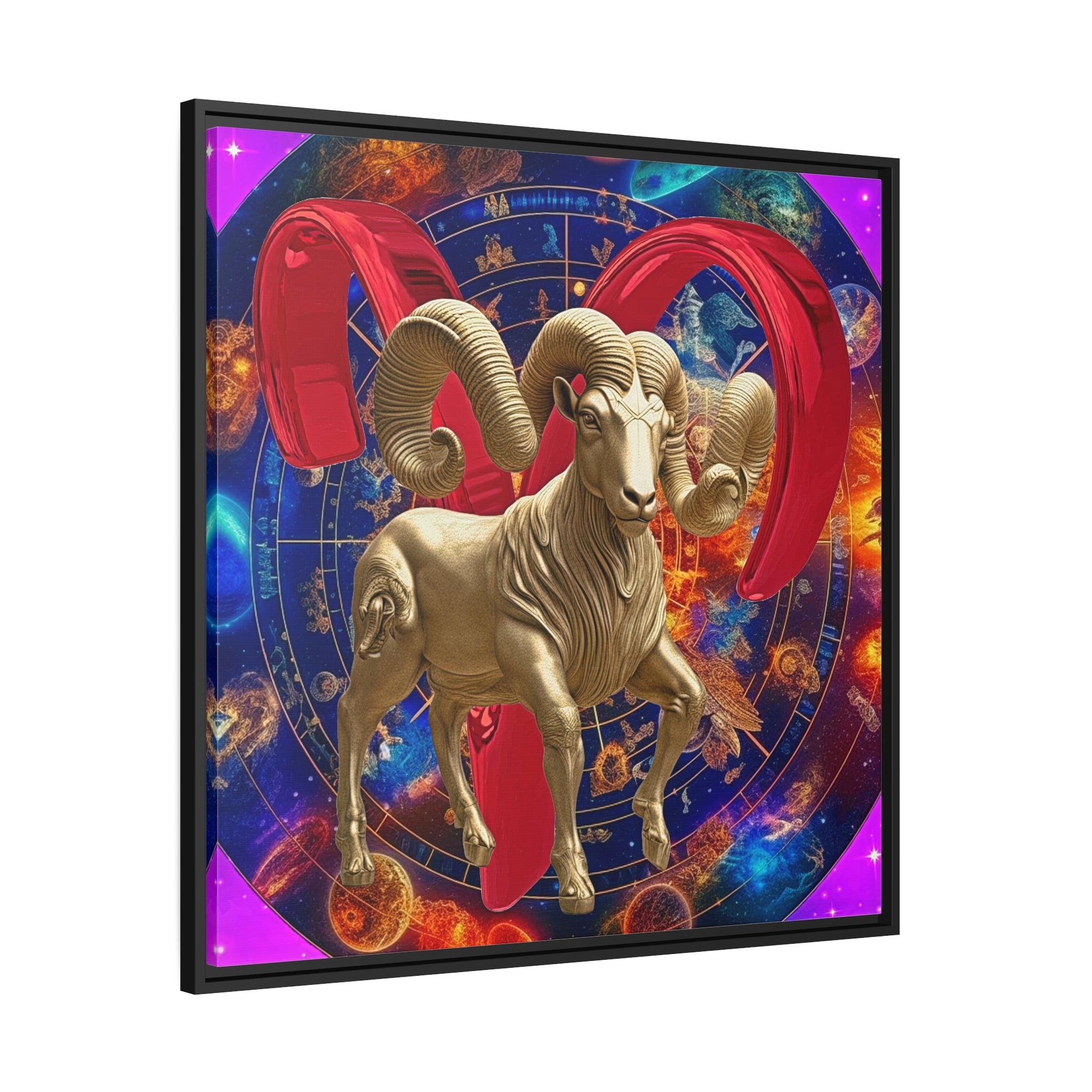 Wall Art ARIES ZODIAC SIGN  Canvas Art Print Painting 32x32 + Frame Study Celestial Design Sun Moon Star Bodies Chart Wall Decor House Home Office Gift Ready to Hang