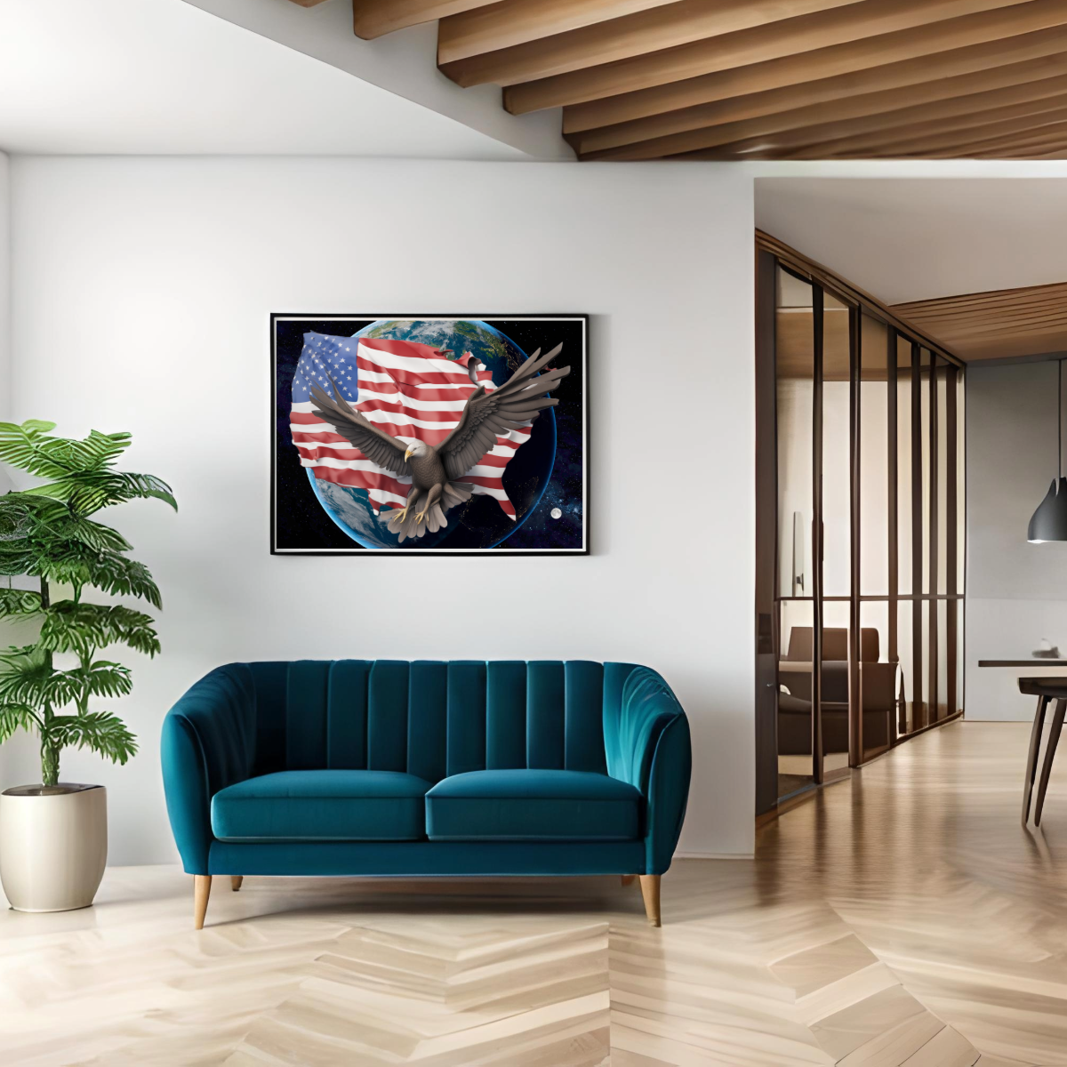 Wall Art AMERICAN FLAG #4 Canvas Print Painting Giclee 40x30 + Frame  Love Patriot Beauty Design House Home Decor Office Gift Ready to Hang