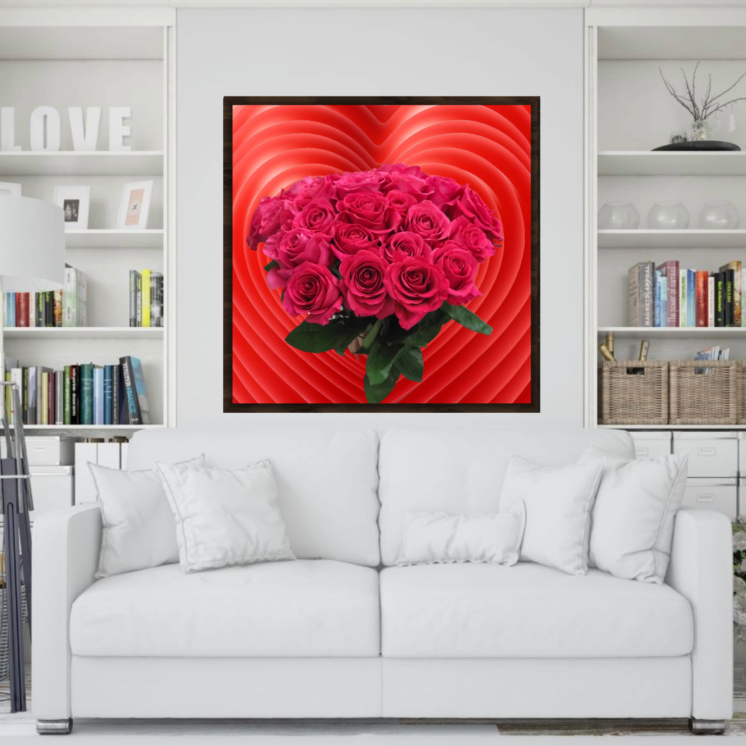 Wall Art LOVE ROSES Canvas Print Painting Original Giclee 32X32 + Frame Love Nice Beauty Fun Design Fit Hot House Home Office Gift Ready To Hang