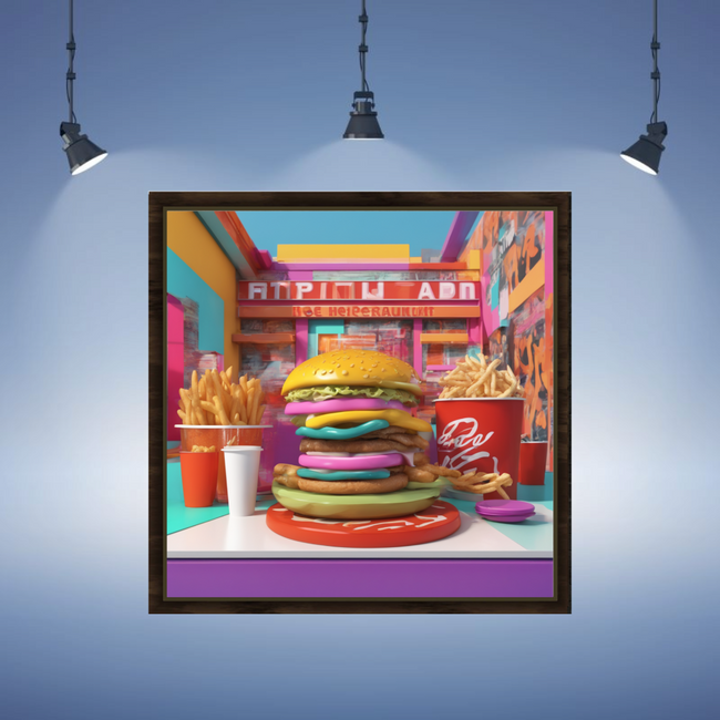 Wall Art FAST FOOD Canvas Print Painting Giclee 32x32+ Frame Love Pop Art Beauty Design House Home Office Decor Gift Ready to Hang