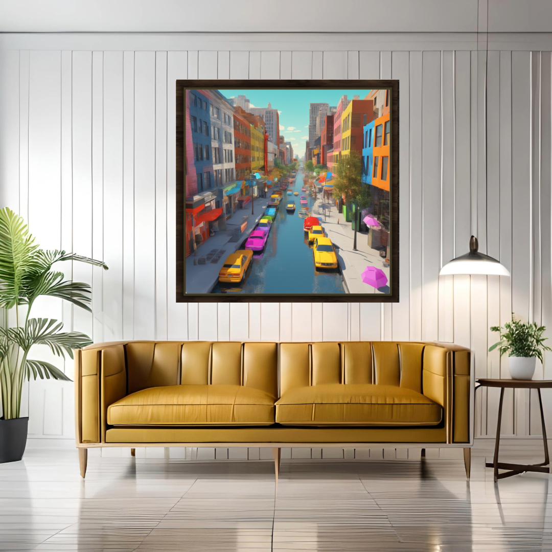 Wall Art DOWNTOWN Canvas Print Painting Giclee 32x32+ Frame Love Pop Art Beauty Design House  Home Office Decor Gift Ready to Hang