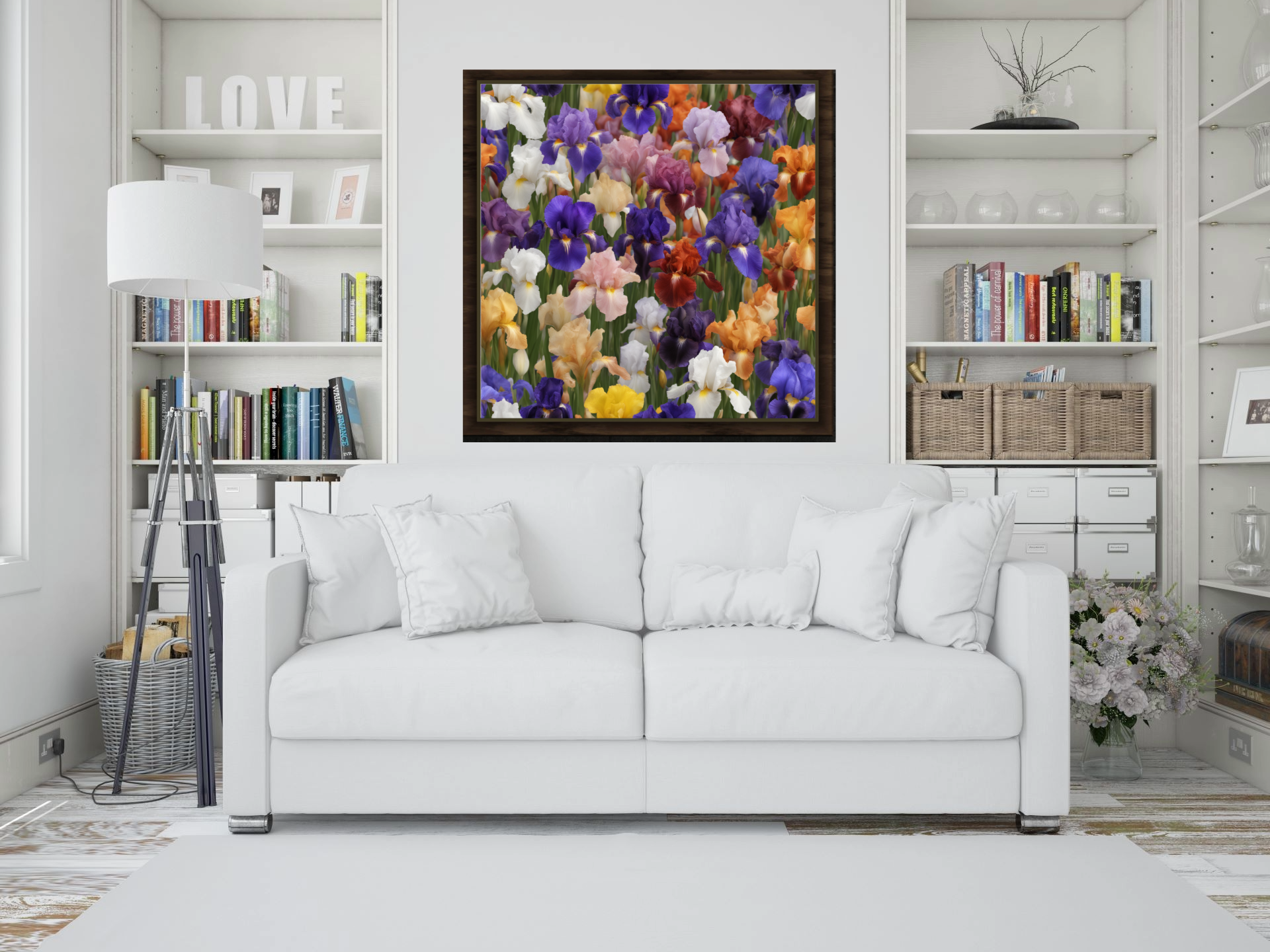 Wall Art IRISES Canvas Print Art Deco Painting Original Giclee 32X32 + Frame Love Flower Minimalist Beauty Fun Design Fit Hot Ho