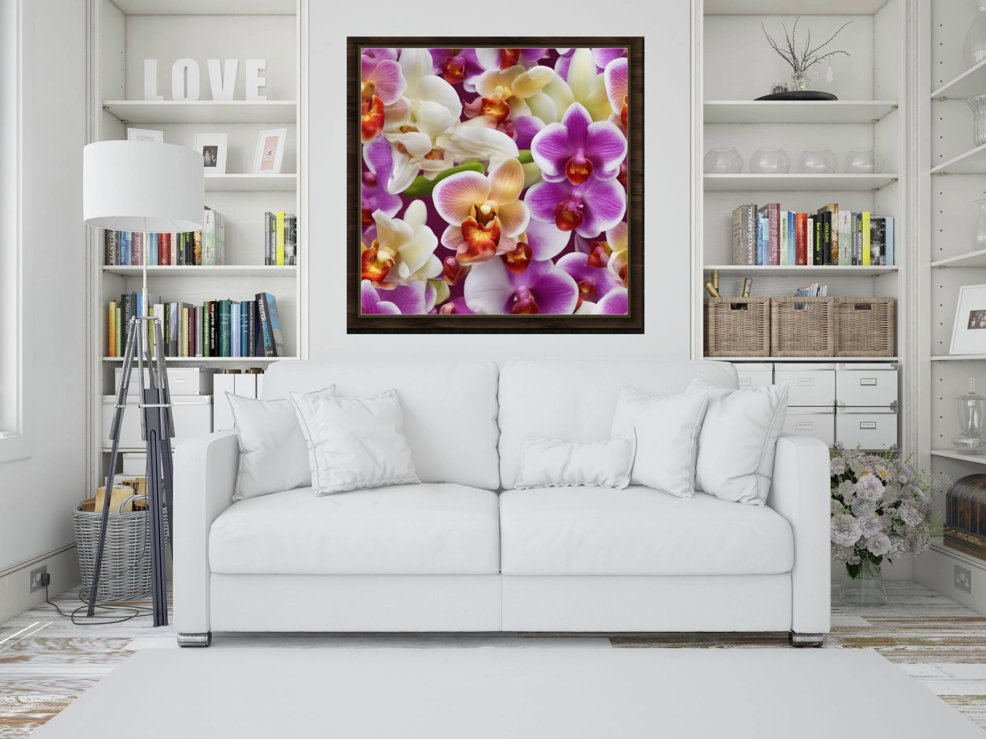 Wall Art ORCHIDS Canvas Print Art Deco Painting Original Giclee 32X32 + Frame Love Flower Minimalist Beauty Fun Design Fit House Office Gift Ready Hang