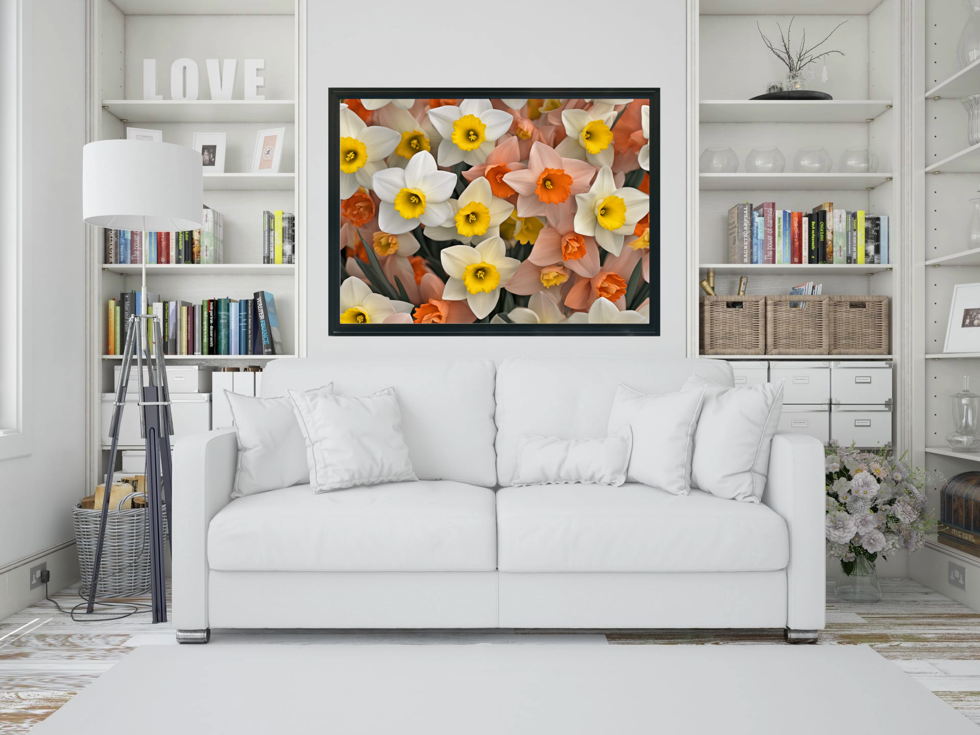 Wall Art DAFFODILS Canvas Print Art Deco Painting Original Giclee + Frame Love Flower Minimalist Beauty Fun Design Fit House Office Gift Ready Hang