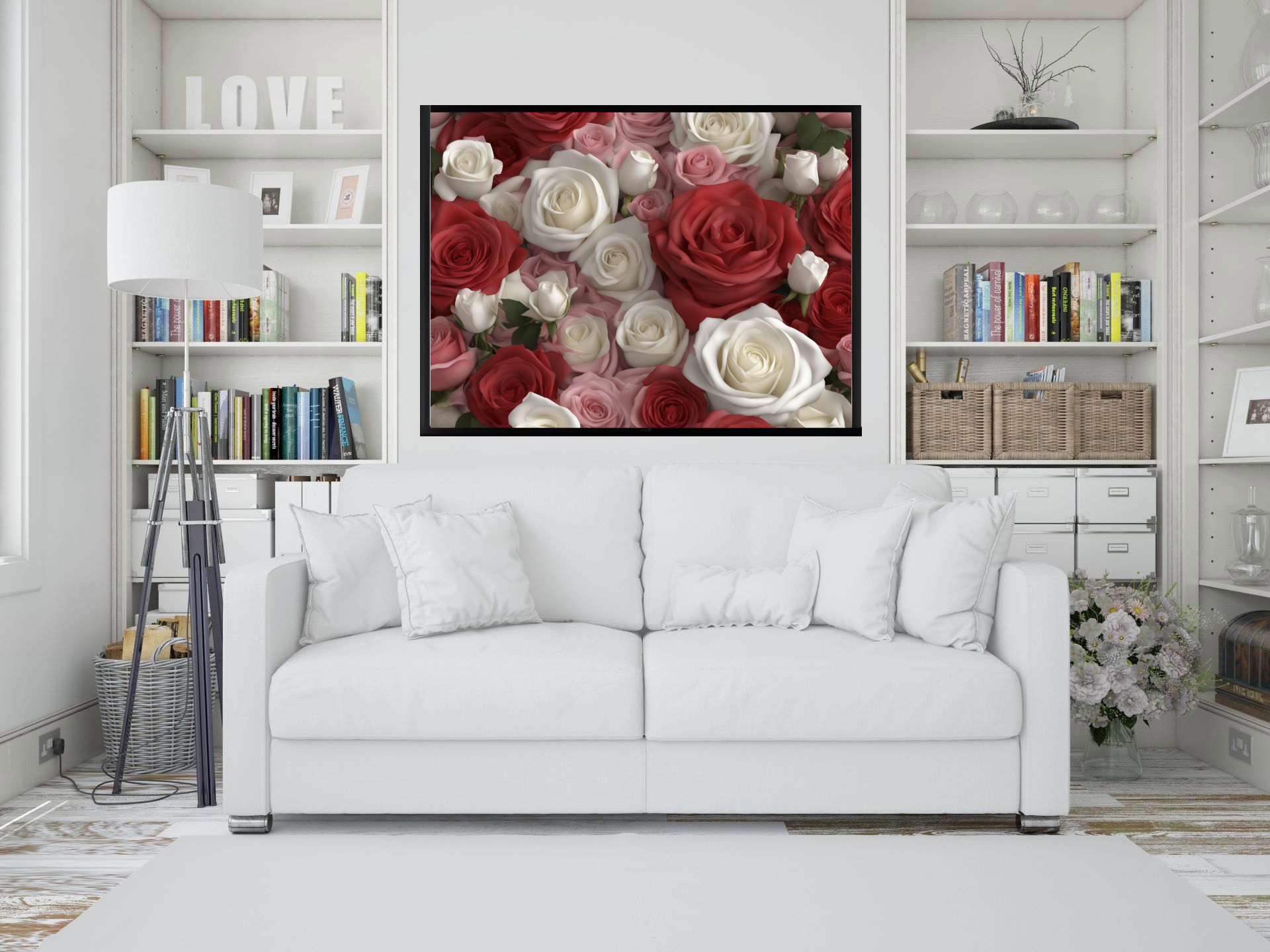 Wall Art ROSES Canvas Print Art Deco Painting Original Giclee 40X30 + Frame Love Flower Minimalist Beauty Fun Design Fit House Home Office Gift Ready Hang