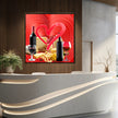 Wall Art LOVE WINE & CHEESE Painting Original Giclee Print Canvas 32X32 + Frame Nice Heart Beauty Fun Design Fit Hot House Home Living Office Gift Ready to Hang