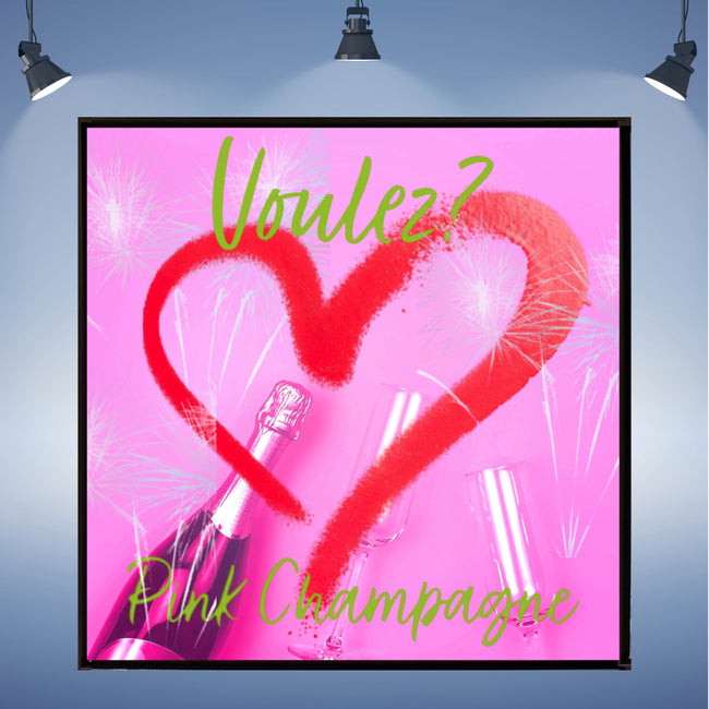 Wall Art PINK CHAMPAGNE Canvas Print Art Deco Painting Giclee 32x32 + Frame Love Beauty Fun Design