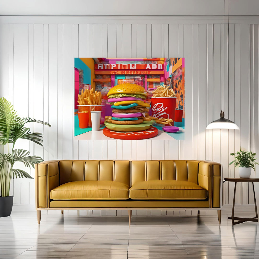 Wall Art FAST FOOD Canvas Print Painting Giclee 40X30 GW Love Pop Art Beauty Design House Home Office Decor Gift Ready to Hang