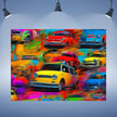 Wall Art LOTS OF CARS Canvas Print Painting Giclee 40x30 GW Love Pop Art Fun Beauty Design House  Home Office Decor Gift Ready Hang
