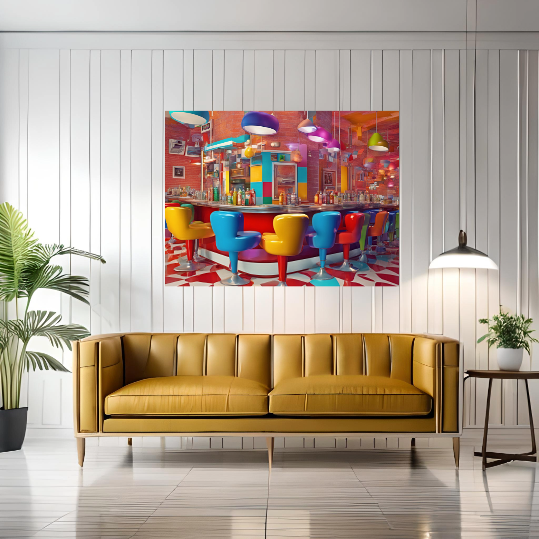 Wall Art DINER Canvas Print Painting Giclee 40X30 Gallery Wrap Love Pop Art Beauty Fun Design House Home Office Decor Gift Ready to Hang