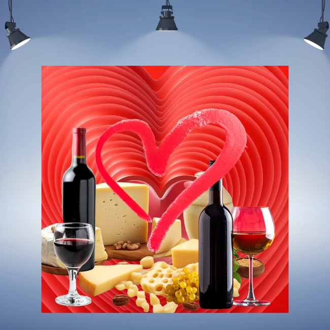 Wall Art LOVE WINE & CHEESE Canvas Print Painting Original Giclee GW Nice Beauty Fun Design Fit Red Hot House Home Living Office Gift Ready to Hang