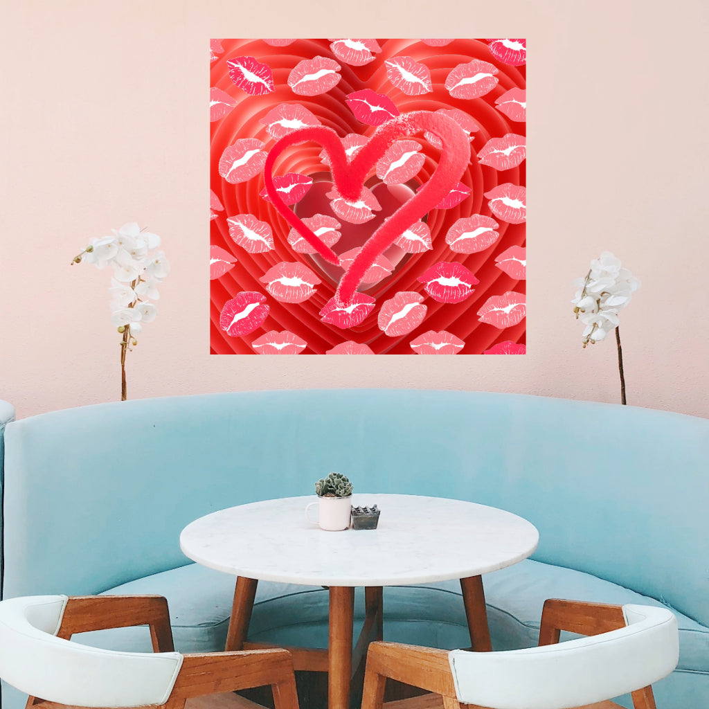 Wall Art LOVE LOTS of KISSES Canvas Print Painting Original Giclee 32X32 GW Love Nice Beauty Fun Design Fit House Home Office Gift Ready Hang Rooms