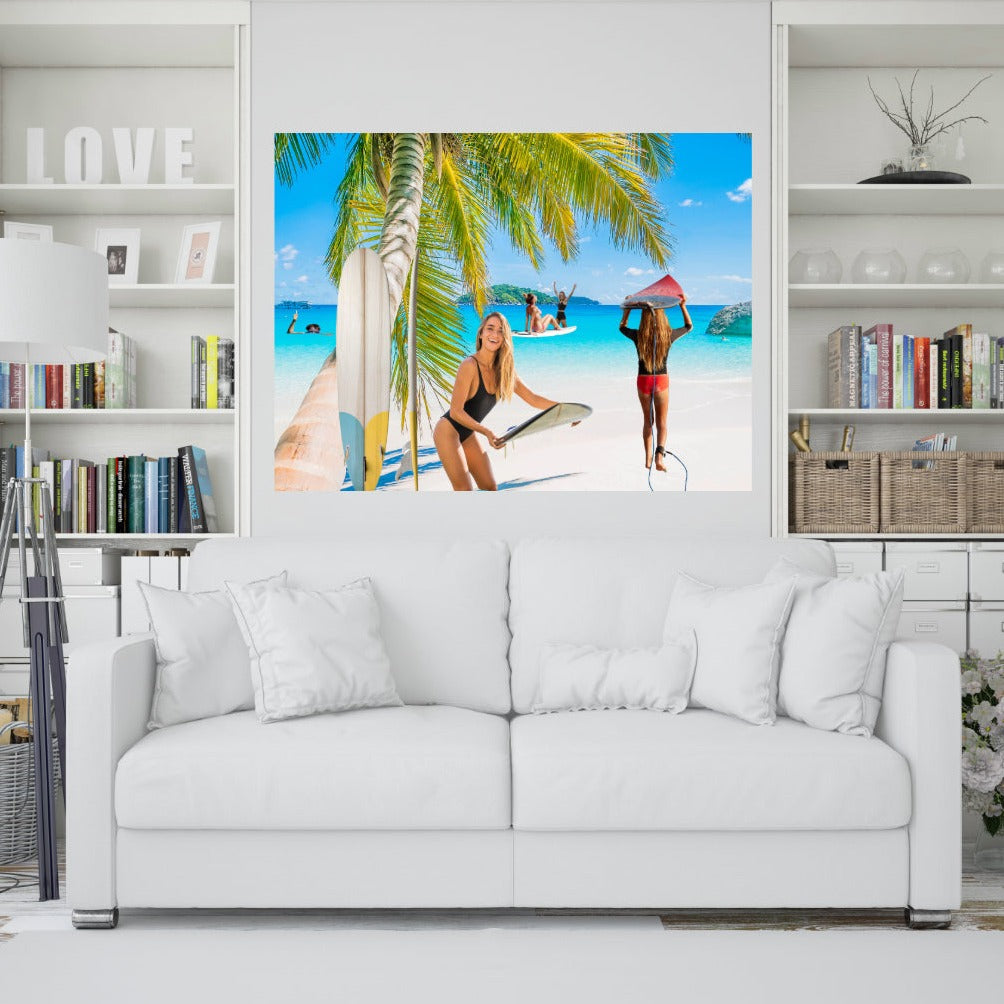 Wall Art Canvas BEACH SURFING Sports Print Painting Original Giclee GW Nice Summer Blue Water Ocean Sand Beauty Fit Fun Hot House Living Gift