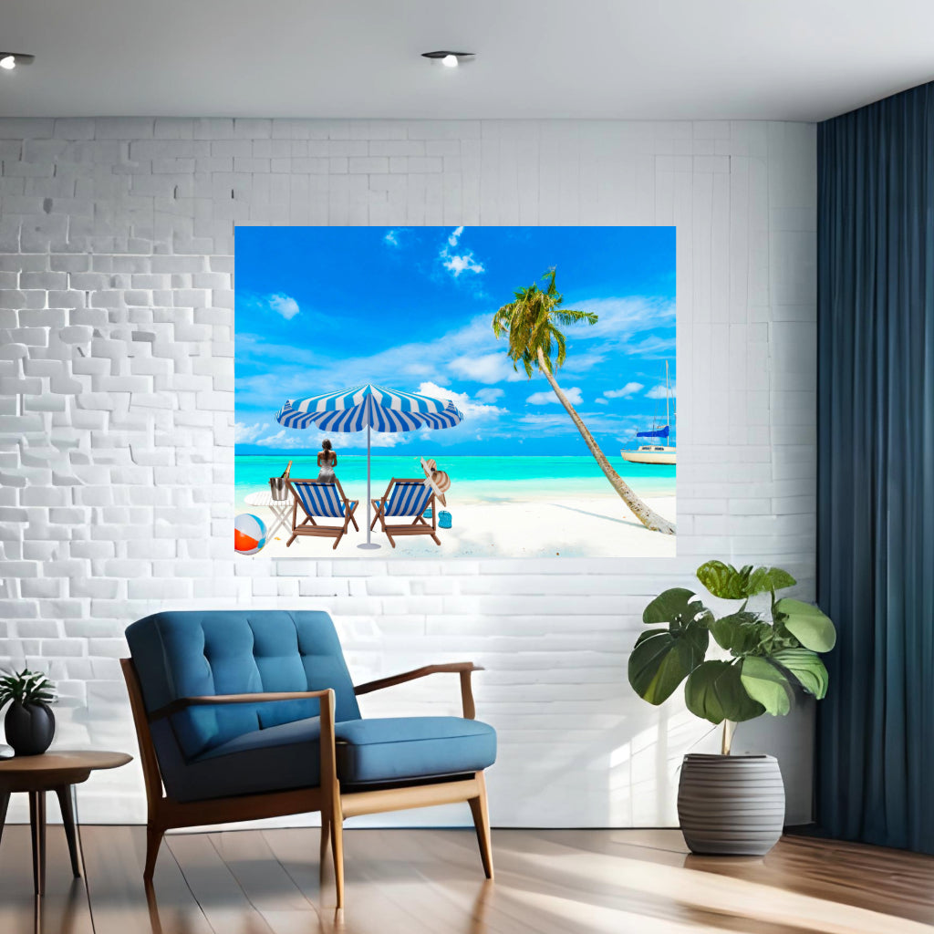 Wall Art Canvas BEACH WAITING FOR YOU Print Painting Original Giclee GW Nice Beauty Fun Design Fit Red Hot House Home Living Office Gift Ready to Hang