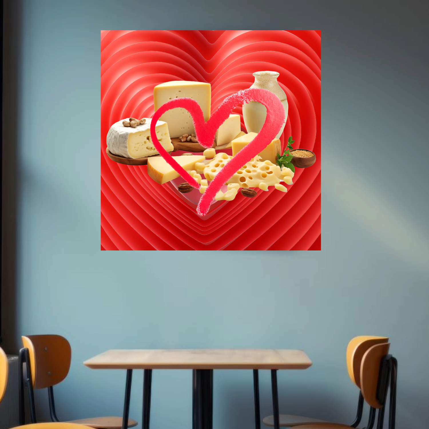 Wall Art LOVE CHEESE Canvas Print Painting Original Giclee 32X32 GW Nice Beauty Fun Design Fit Red Hot House Home Living Office Gift Ready to Hang