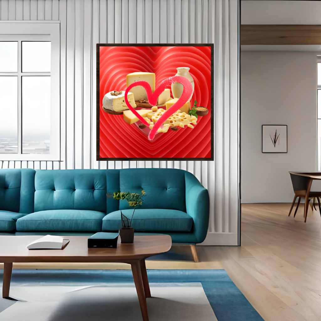 Wall Art LOVE CHEESE Canvas Print Painting Original Giclee 32X32 + Frame Nice Heart Beauty Fun Design Fit Hot House Home Living Office Gift Ready to Hang