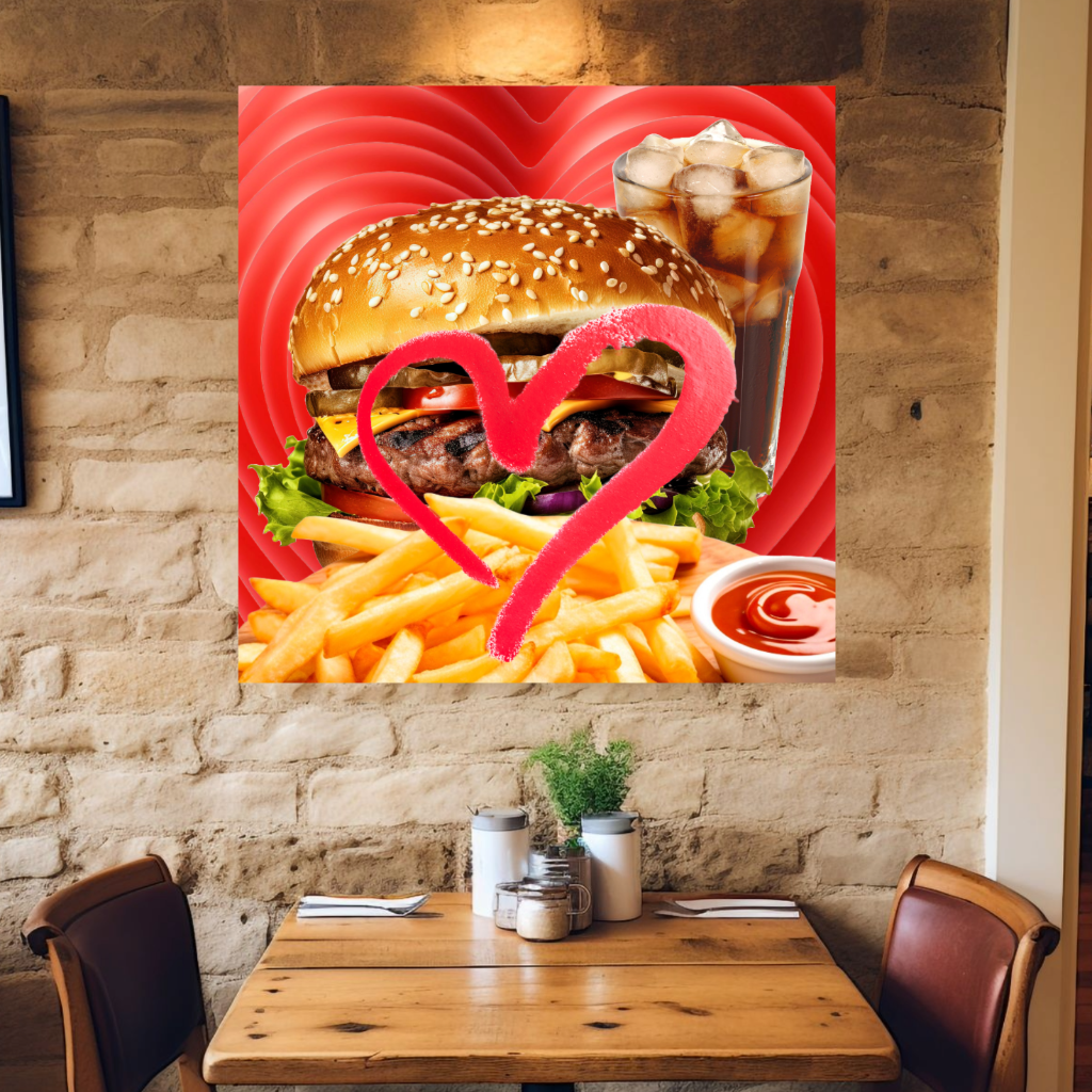 Wall Art LOVE COMBO Canvas Print Food Painting Original Giclee 32x32 GW Nice Beauty Fun Design Fit Red Hot House Home Living Office Gift Ready to Hang