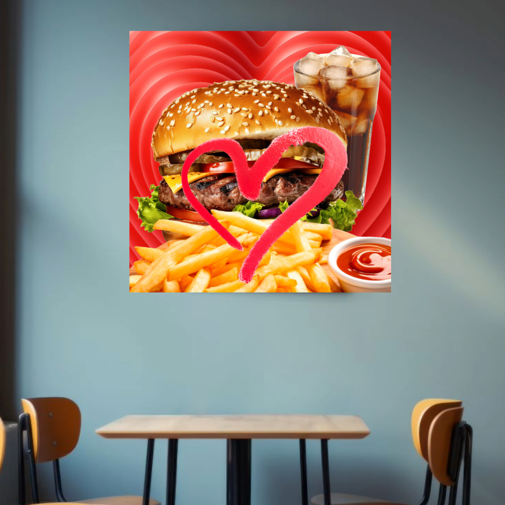 Wall Art LOVE COMBO Canvas Print Food Painting Original Giclee 32x32 GW Nice Beauty Fun Design Fit Red Hot House Home Living Office Gift Ready to Hang