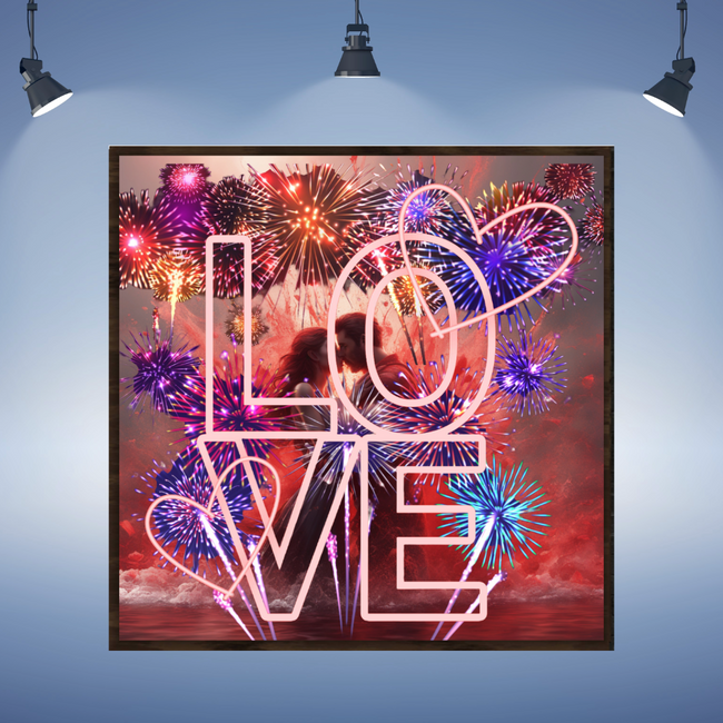 Wall Art LOVE FIREWORKS Canvas Print Painting Original Giclee + Frame Love Nice Beauty Fun Design Fit Hot House Home Office Gift Ready Hang Living