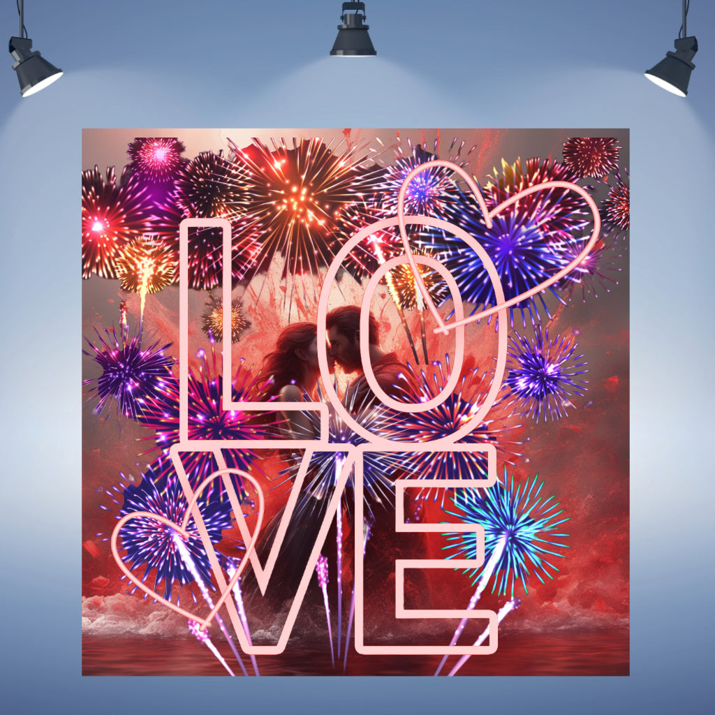 Wall Art LOVE FIREWORKS part of Love in Red Giclee Print on Canvas 32x32 GW ready to hang