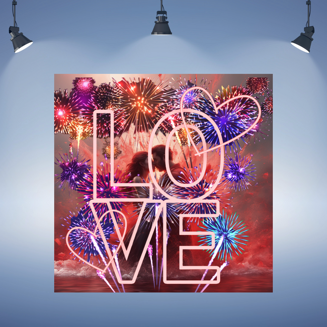 Wall Art LOVE FIREWORKS part of Love in Red Wall Art Collection High Quality Artwork Giclee Print on Canvas 32x32 Gallery Wrap, ready to hang painting for Living Room