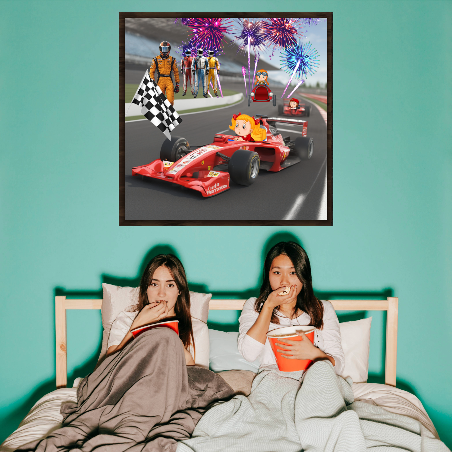 Wall Art LOVE RED CAR Canvas Sports F1 Formula 1 Print Painting Original Giclee 32X32 + Frame Love Red Fun Heart Collection Decor House Office Ready Hang