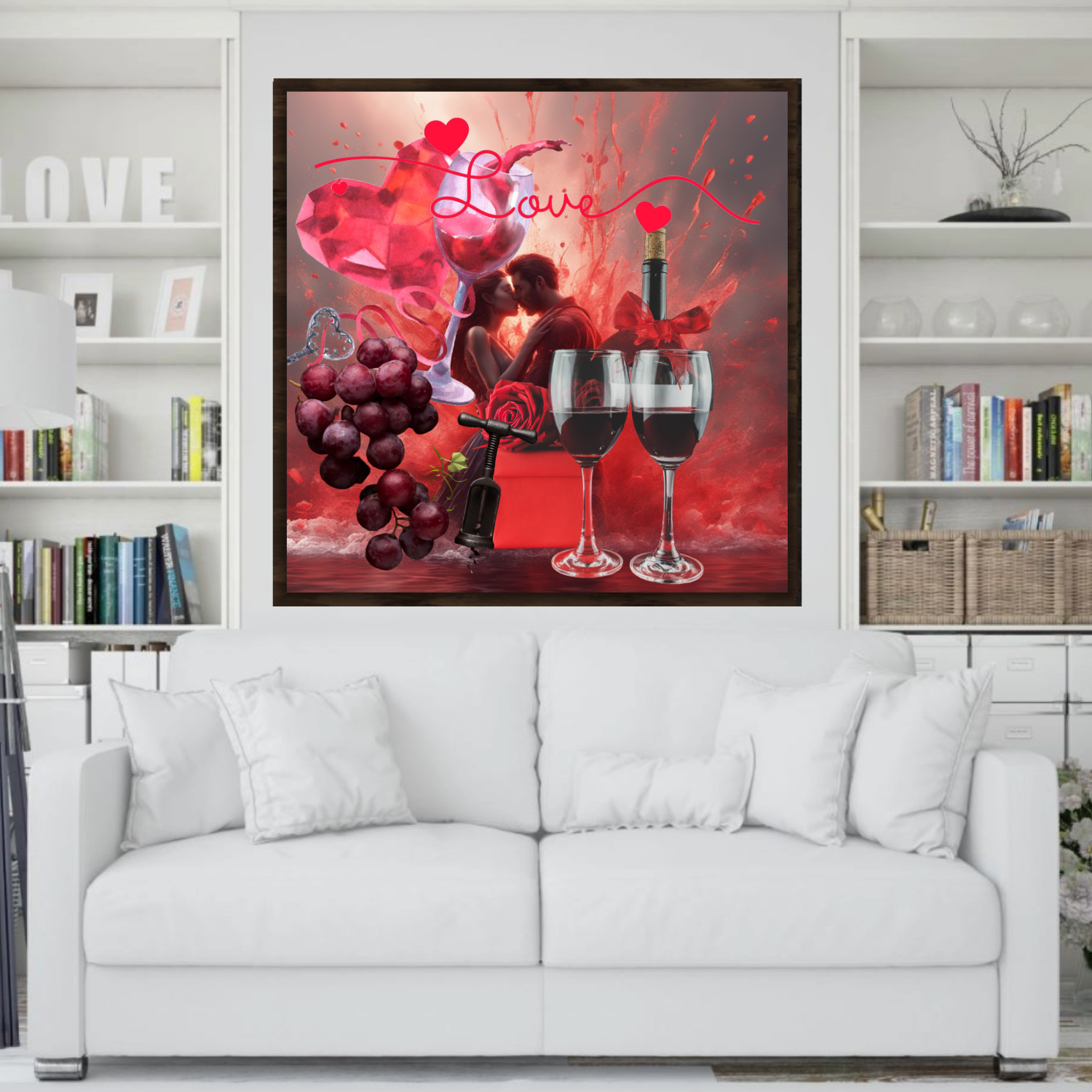 Wall Art LOVE RED WINE part of the LOVE in Red High Quality Artwork Giclee Print on Canvas 32x32 + Frame, ready to hang