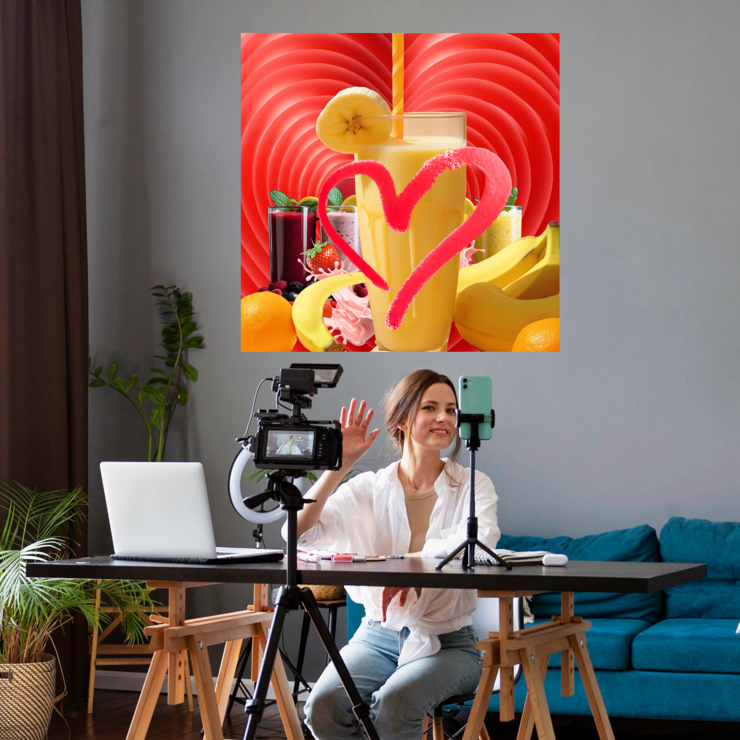 Wall Art LOVE SMOOTHIES Canvas Print Painting Original Giclee32X32  GW Love Nice Beauty Fun Design Fit Hot House Home Office Gift Ready Hang Living