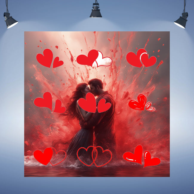 Wall Art THE KISS in RED Canvas Print Painting Original Giclee 32X32 GW Love Nice Beauty Fun Design Fit Red House Gift Ready Hang