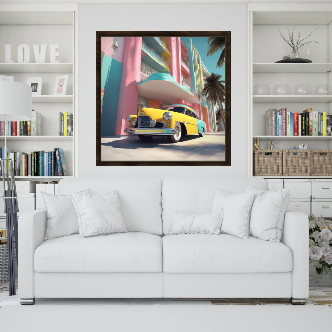 Wall Art MY NEW CAR Art Deco Canvas Print Painting Original Giclee 32X32 + Frame Love Nice Beauty Fun Design Fit Hot House Home Office Gift Ready Hang