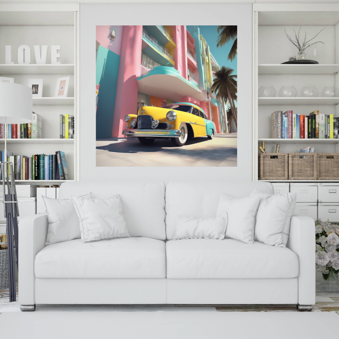 Wall Art MY NEW CAR Art Deco Canvas Print Painting Original Giclee 32X32 GW Love Nice Beauty Fun Design Fit Hot House Home Office Gift Ready Hang