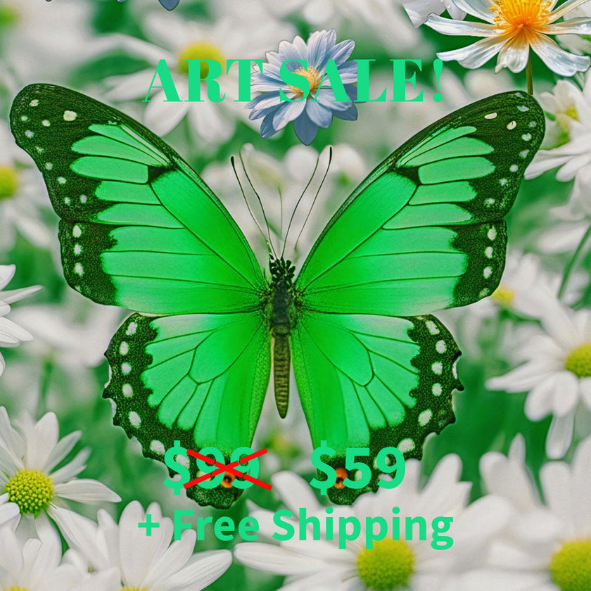 GREEN BUTTERFLY Original Wall Art Decor Peel & Stick Affordable Long Lasting Home Design Gift