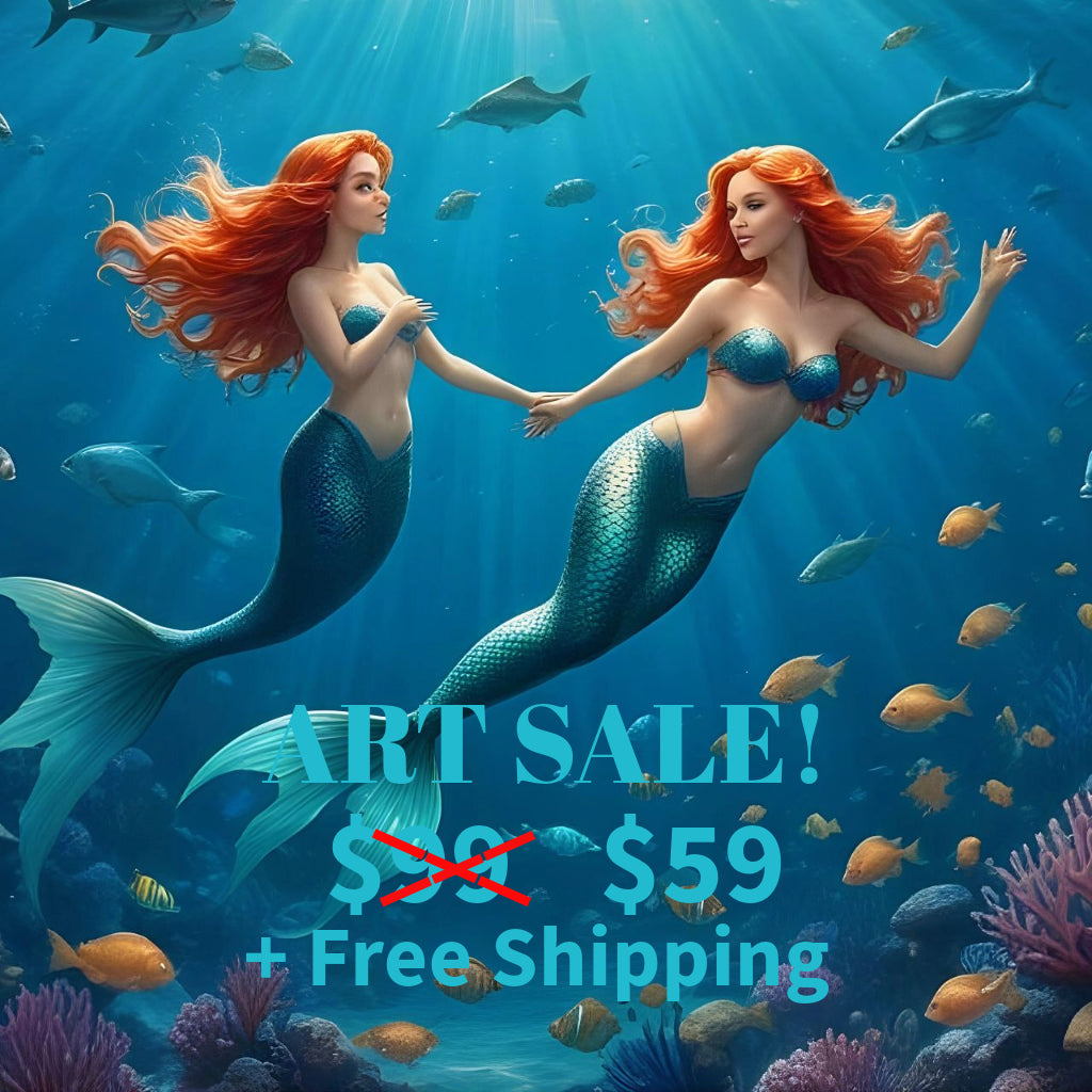 Beach MERMAIDS Original Wall Art Decor Peel & Stick Affordable Long Lasting Home Design Gift