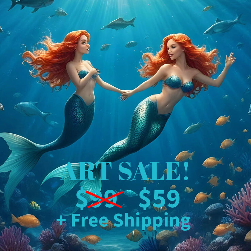Beach MERMAIDS Original Wall Art Decor Peel & Stick Affordable Long Lasting Home Design Gift