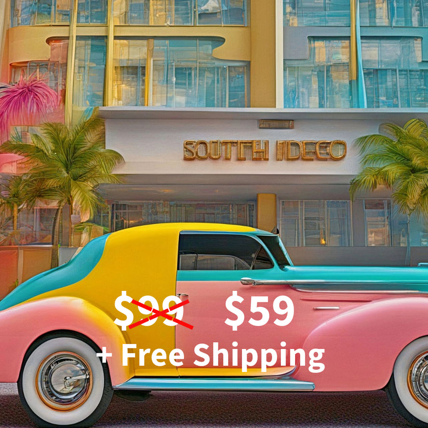 Art Deco SPORTS CAR Wall Art Decor Peel & Stick Removable Repositionable Frameable Affordable Home Decor Gift